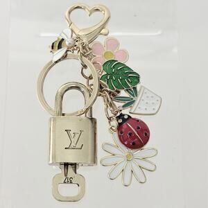 Louis Vuitton Lock & Key Set #317 with a Colorful Floral Charm Keychain